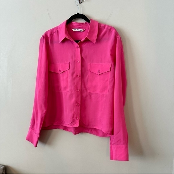 Zara-Double Pocket Boxy Button Down (Size:Large) - Picture 2 of 5